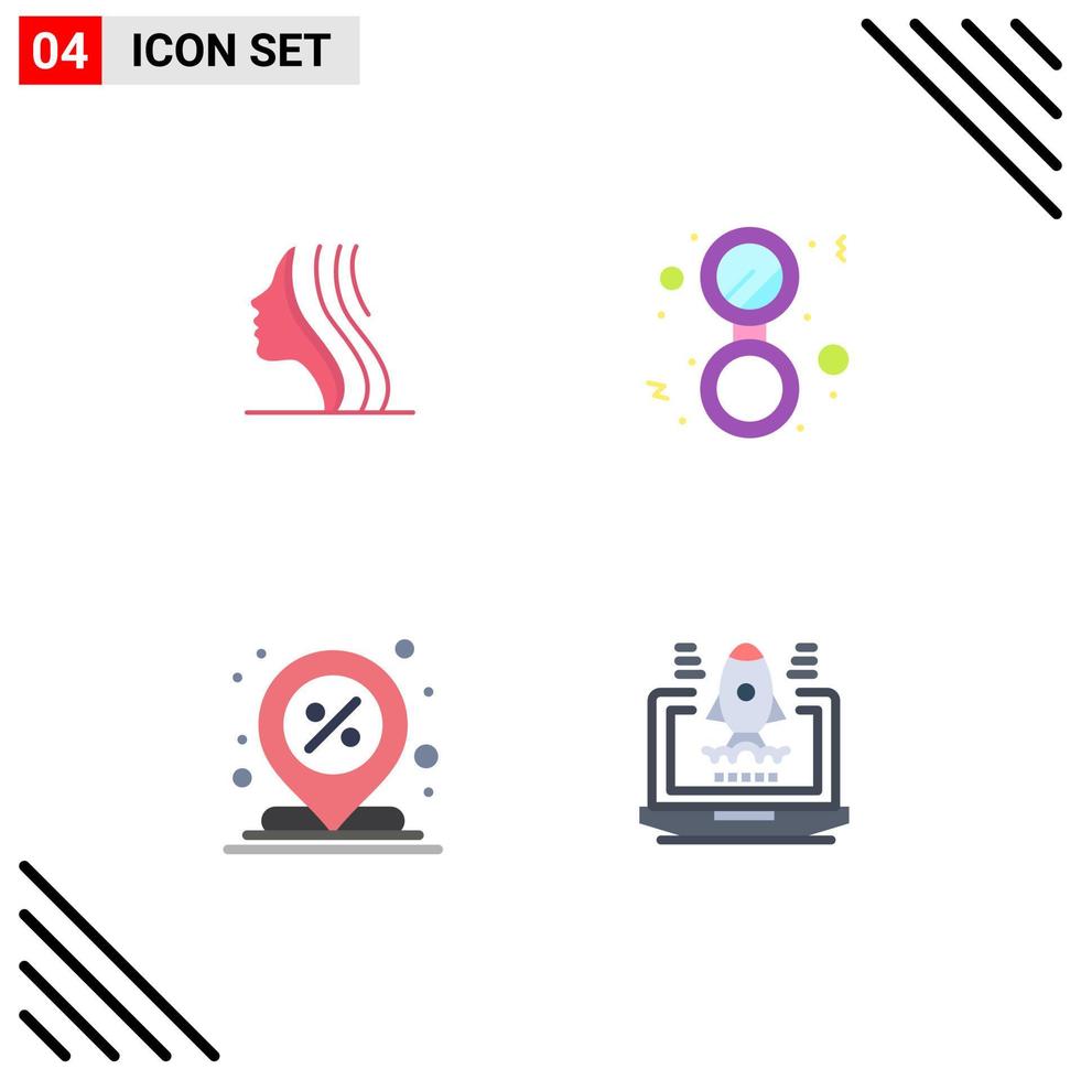 Modern Set of 4 Flat Icons Pictograph of female discount face mirror percent Editable Vector Design Elements