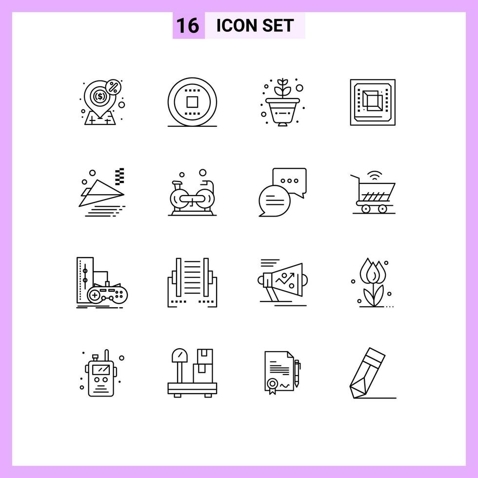 Set of 16 Commercial Outlines pack for airplane hardware track cpu chip Editable Vector Design Elements