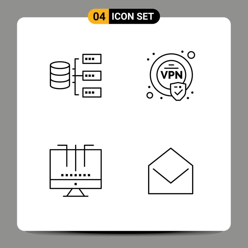 Stock Vector Icon Pack of 4 Line Signs and Symbols for data media storage vpn search Editable Vector Design Elements