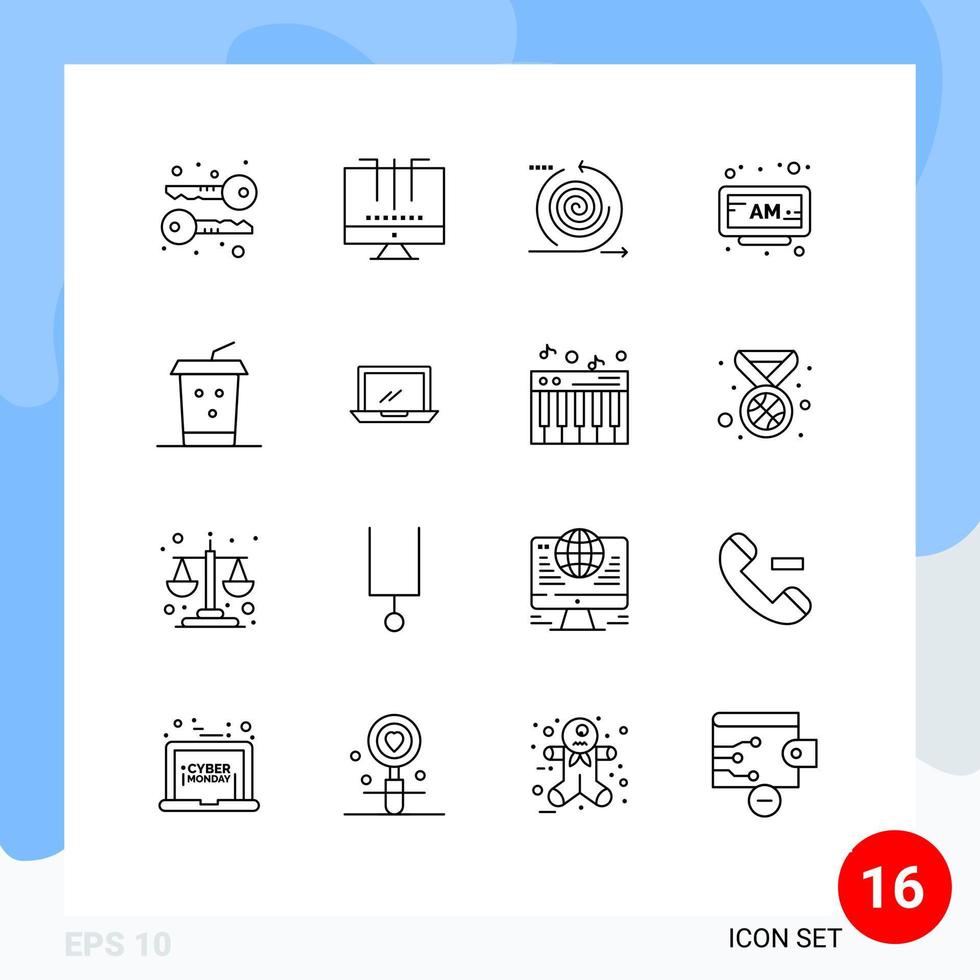 16 Universal Outlines Set for Web and Mobile Applications cola clock business am product Editable Vector Design Elements