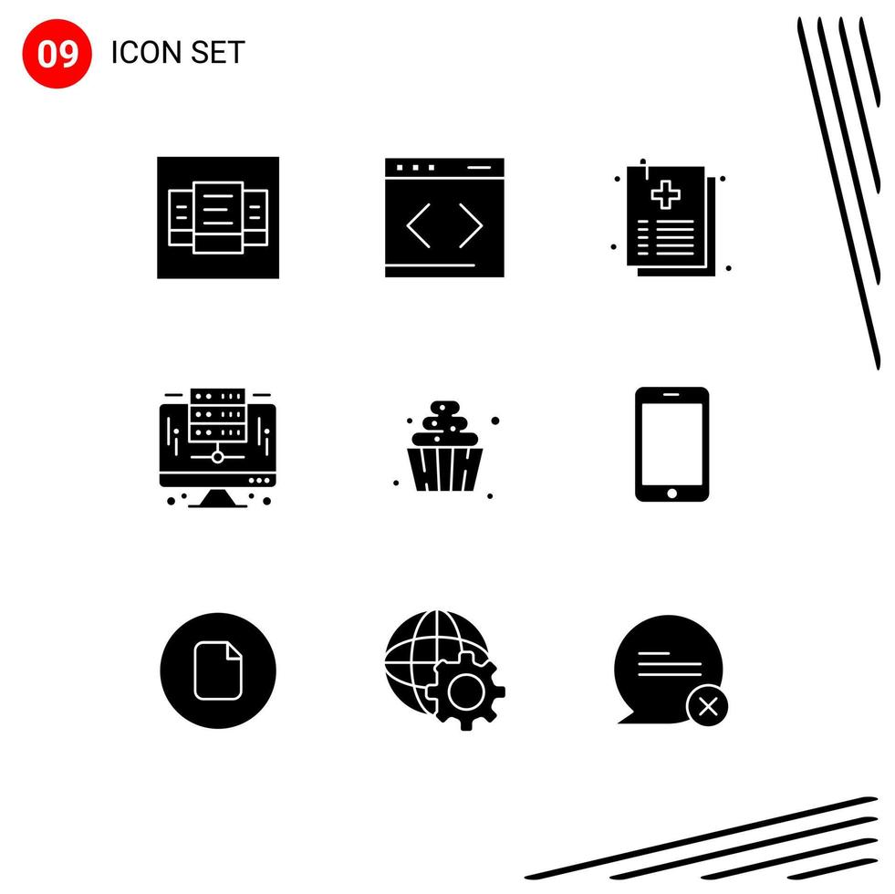 Solid Glyph Pack of 9 Universal Symbols of soft serve dessert healthcare server digital Editable Vector Design Elements