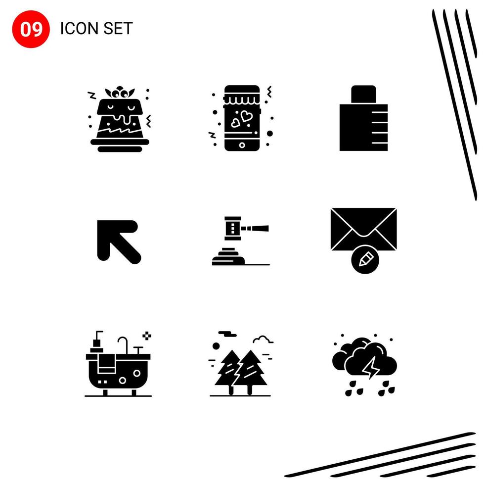 9 Universal Solid Glyphs Set for Web and Mobile Applications gavel auction protect action left Editable Vector Design Elements