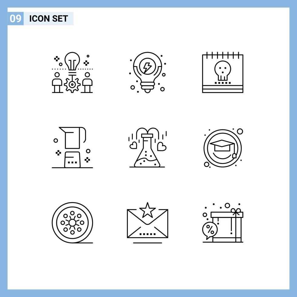 Mobile Interface Outline Set of 9 Pictograms of maker coffee solution beverage holiday Editable Vector Design Elements