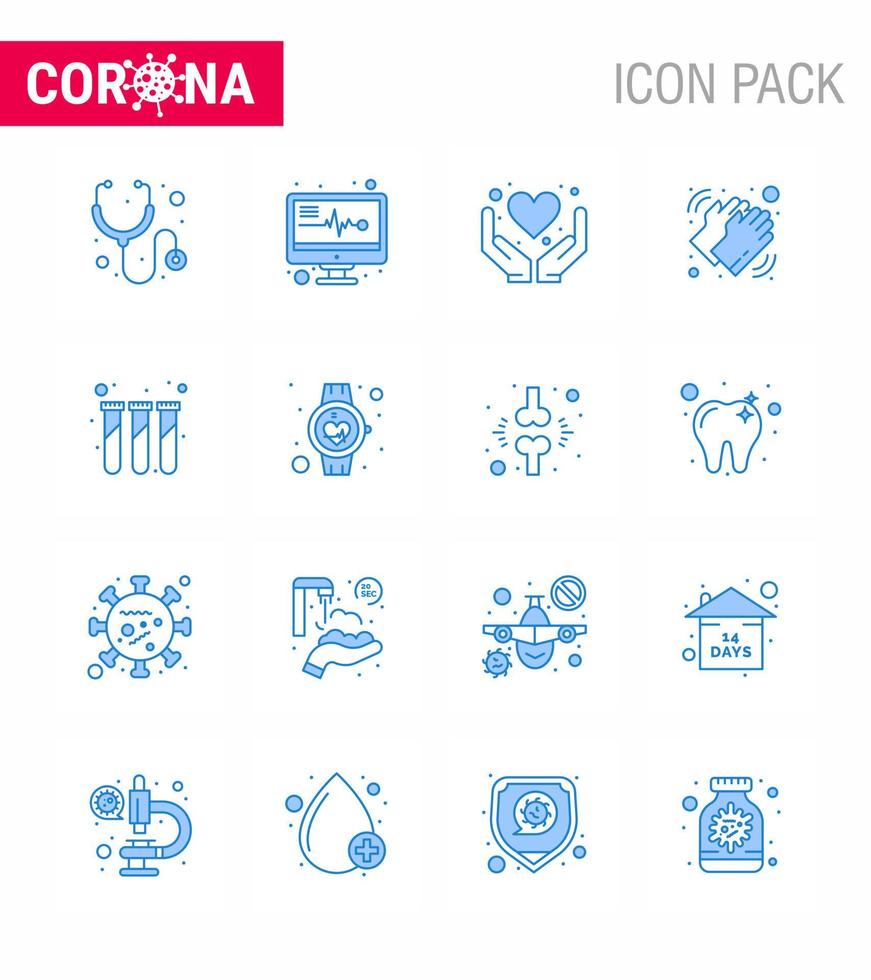 16 Blue Coronavirus disease and prevention vector icon test experiment heart care washing viral coronavirus 2019nov disease Vector Design Elements