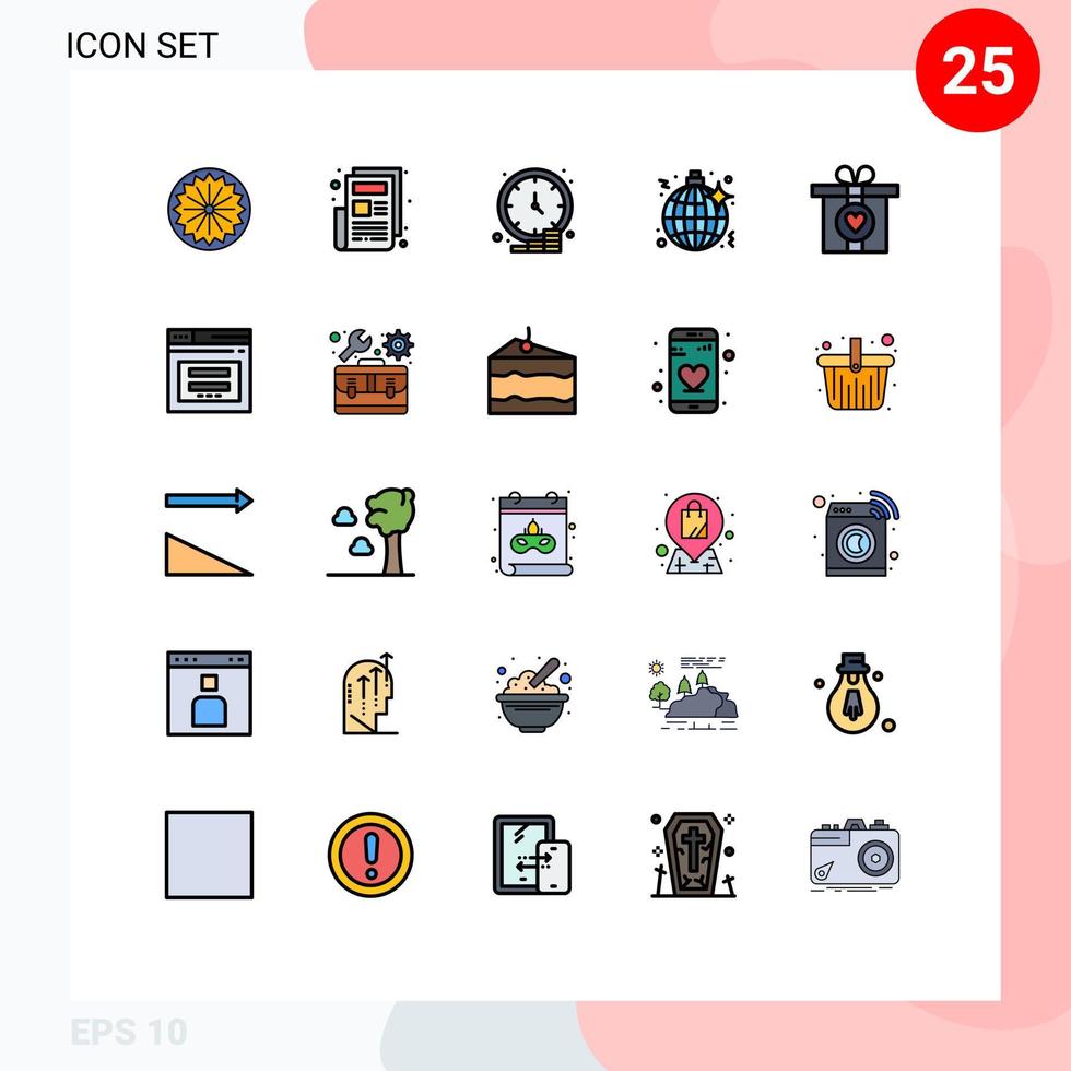 Universal Icon Symbols Group of 25 Modern Filled line Flat Colors of love party coin night disco Editable Vector Design Elements