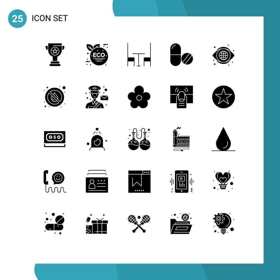 Universal Icon Symbols Group of 25 Modern Solid Glyphs of vision eye interior globe pills Editable Vector Design Elements