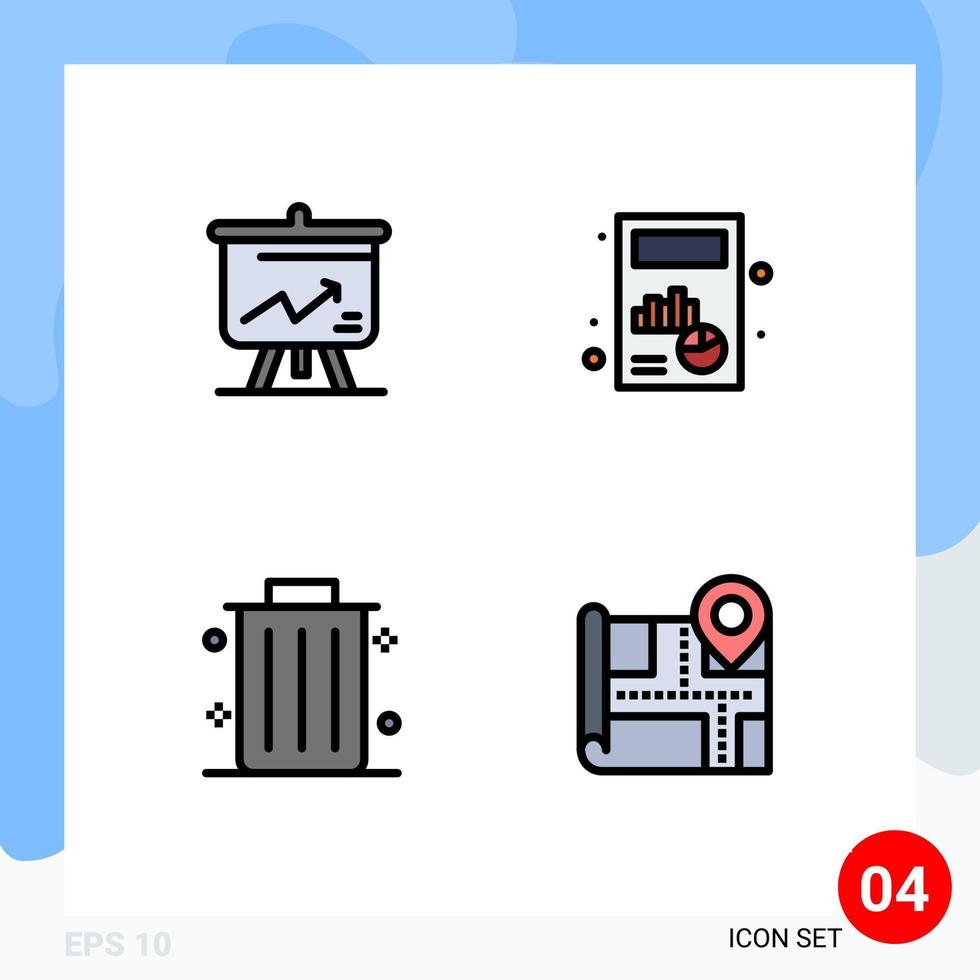 Modern Set of 4 Filledline Flat Colors and symbols such as analytics dustbin board chart map Editable Vector Design Elements