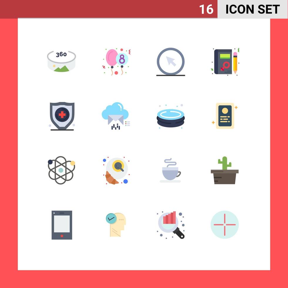 16 Thematic Vector Flat Colors and Editable Symbols of security insurance mouse learning profile Editable Pack of Creative Vector Design Elements