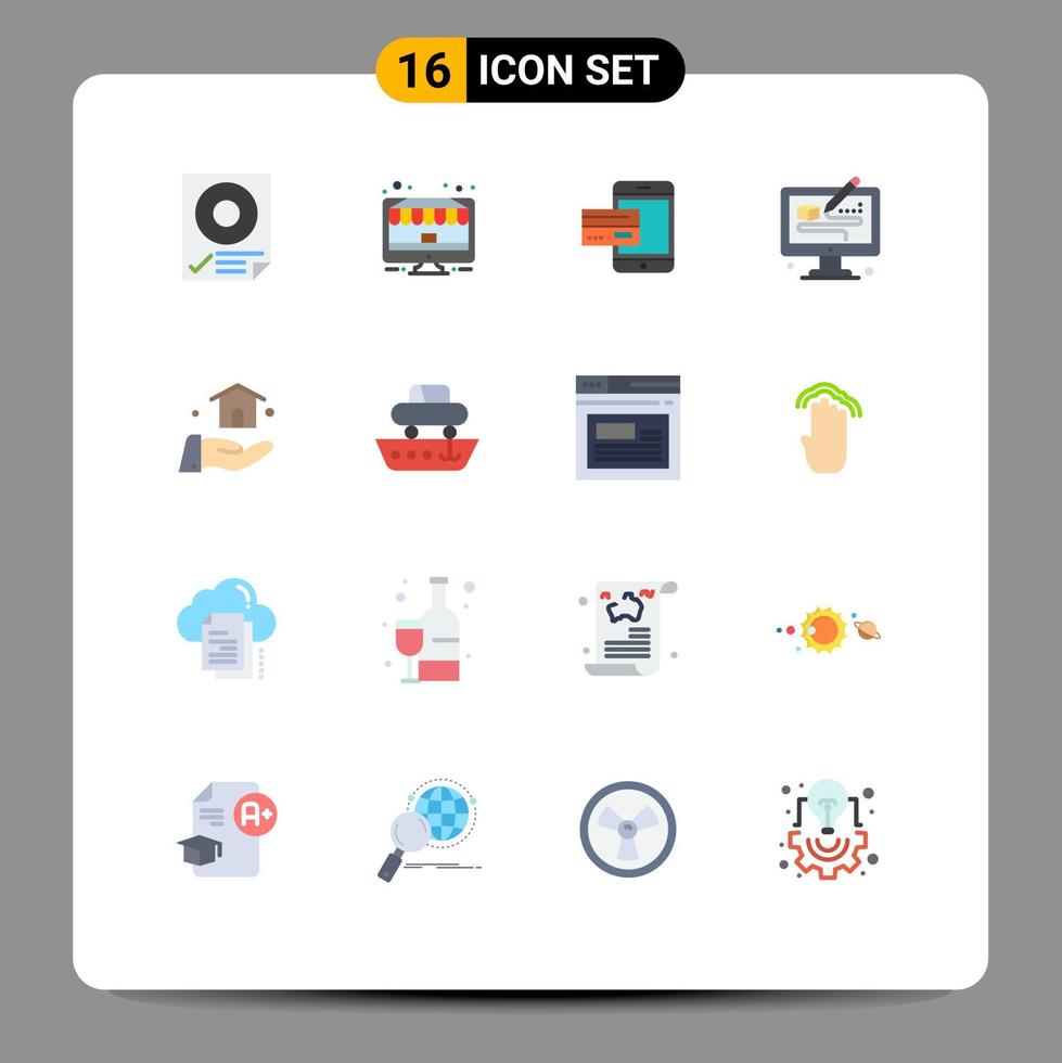 Set of 16 Modern UI Icons Symbols Signs for smartphone mobile monitor credit banking Editable Pack of Creative Vector Design Elements