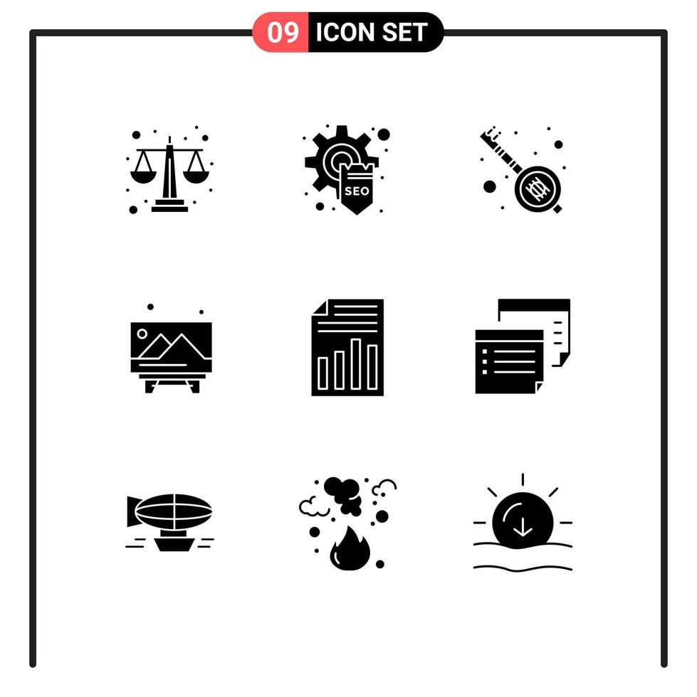 Pack of 9 creative Solid Glyphs of file school india picture board Editable Vector Design Elements