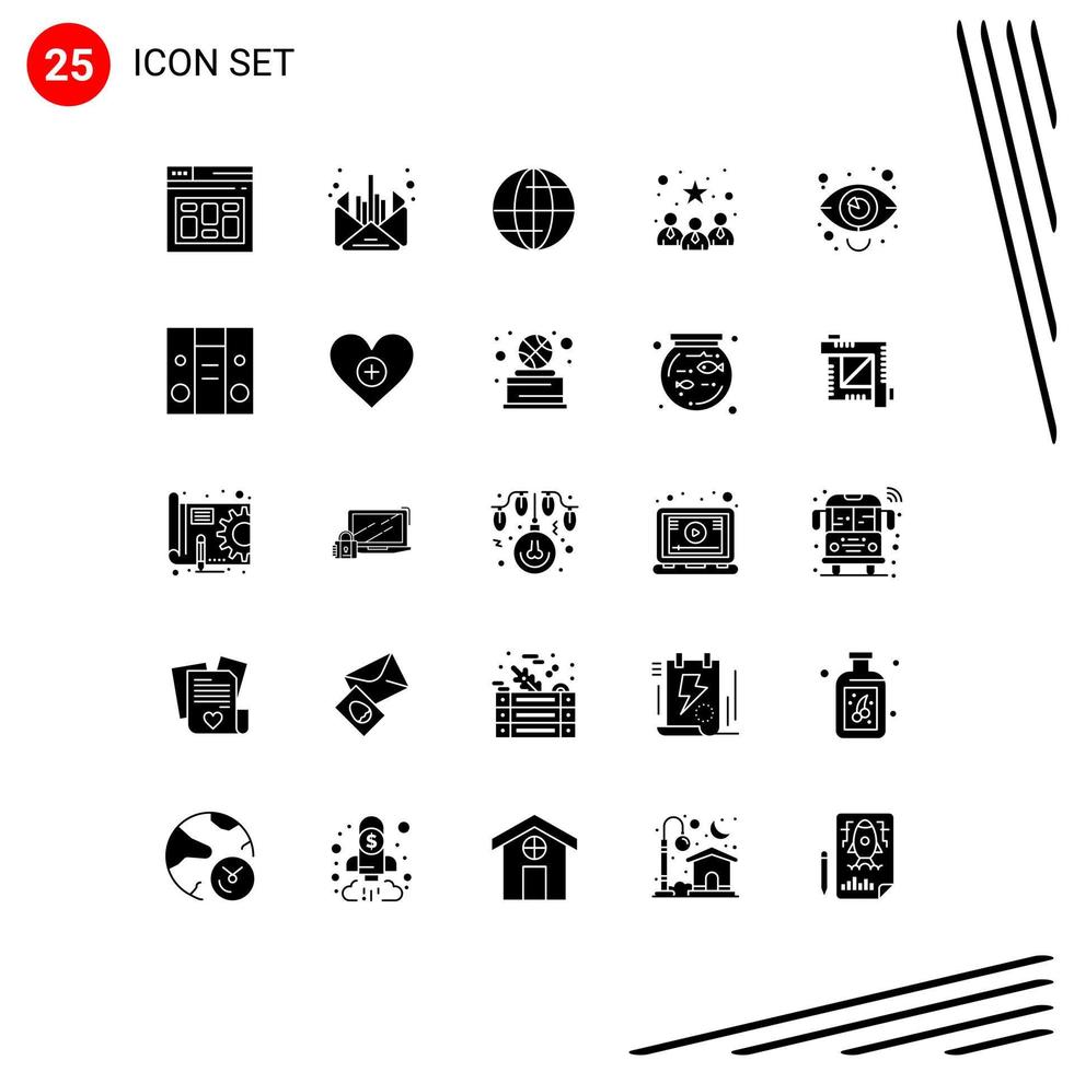 Solid Glyph Pack of 25 Universal Symbols of market business global best team candidates Editable Vector Design Elements