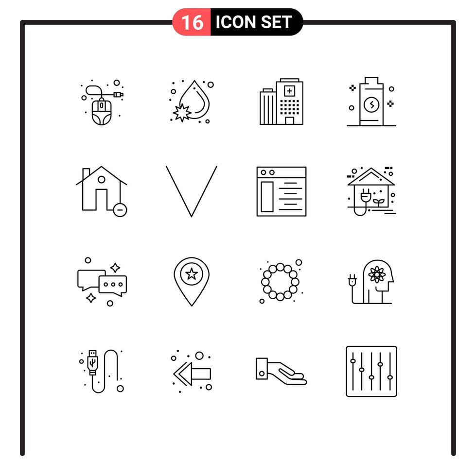 Modern Set of 16 Outlines and symbols such as delete power hospital energy battery Editable Vector Design Elements