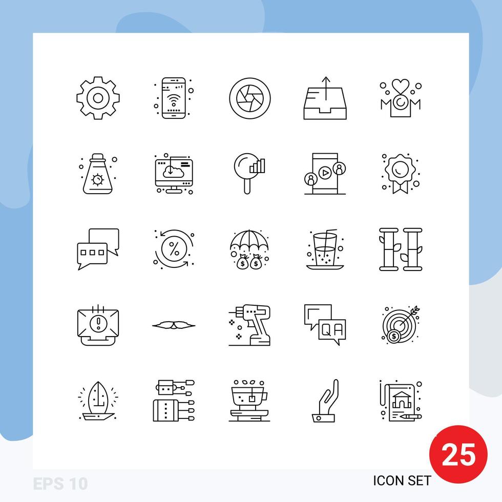 Universal Icon Symbols Group of 25 Modern Lines of inscription mom film send mailbox Editable Vector Design Elements