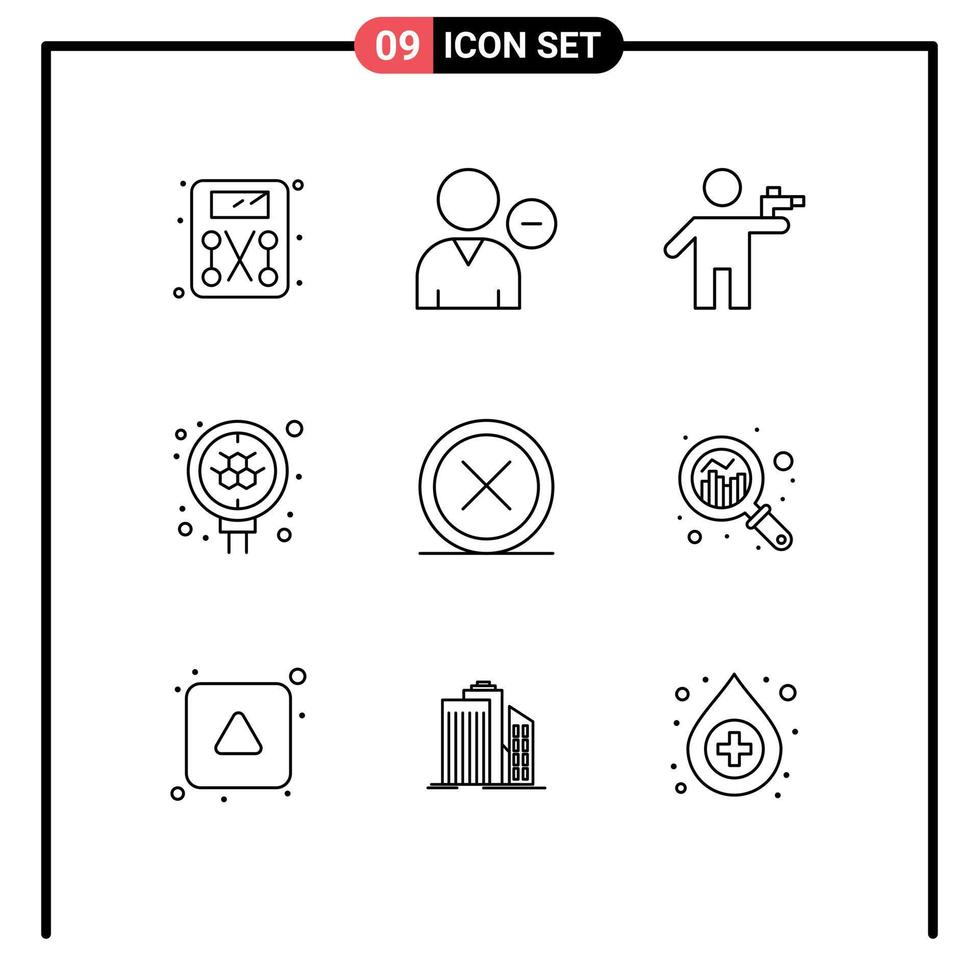 9 Universal Outlines Set for Web and Mobile Applications cancel science gun molecule murderer Editable Vector Design Elements