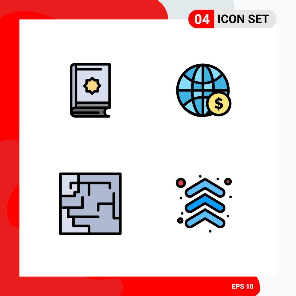 User Interface Pack of 4 Basic Filledline Flat Colors of quran business ramadhan globe map Editable Vector Design Elements