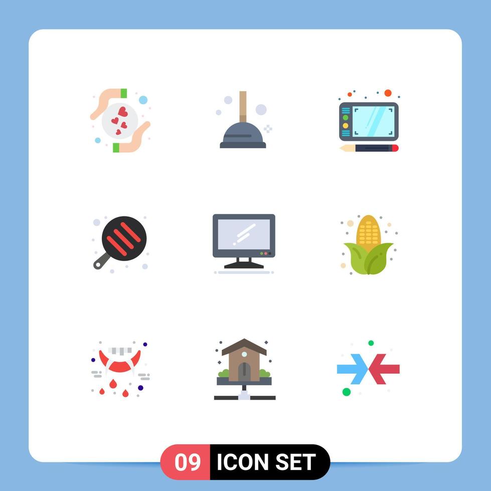 9 Thematic Vector Flat Colors and Editable Symbols of pc device draw monitor pan Editable Vector Design Elements