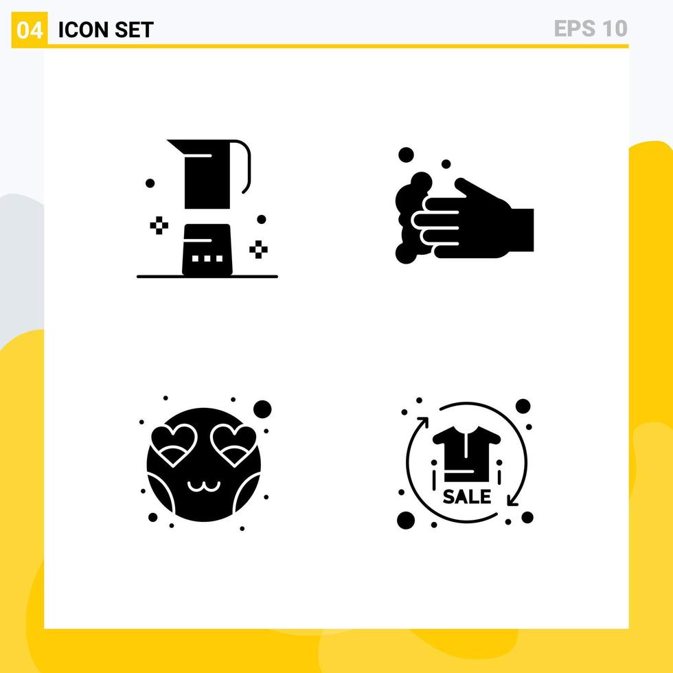 Universal Icon Symbols Group of 4 Modern Solid Glyphs of beverage emot maker hand love Editable Vector Design Elements