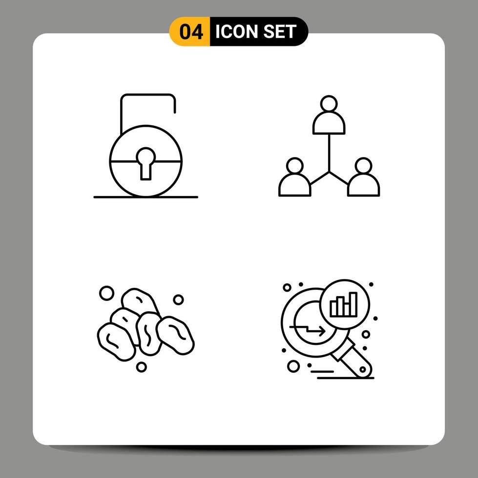 Modern Set of 4 Filledline Flat Colors and symbols such as key fruit security team data analyzing Editable Vector Design Elements