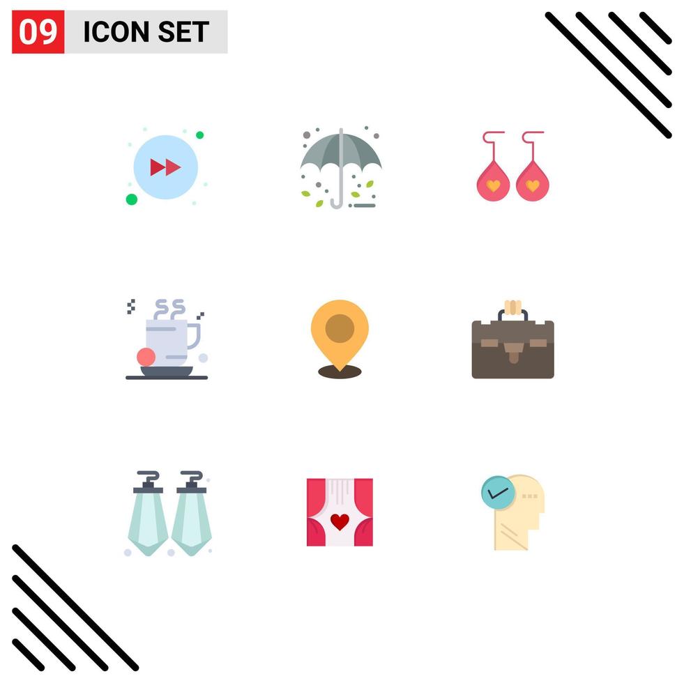 Set of 9 Modern UI Icons Symbols Signs for marker map love location coffee Editable Vector Design Elements