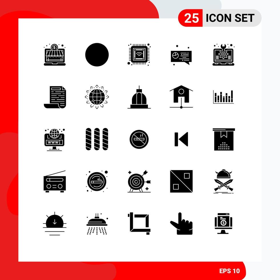 25 Universal Solid Glyph Signs Symbols of laptop idea future design pie Editable Vector Design Elements