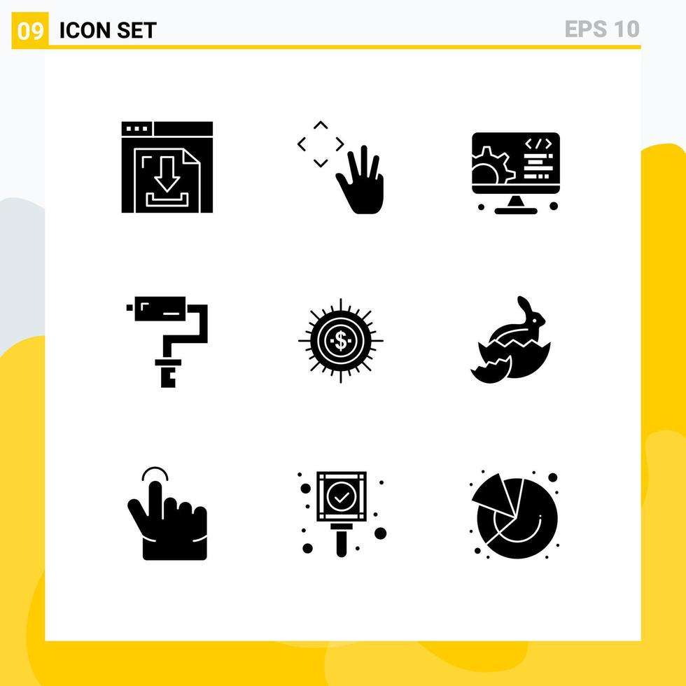 Set of 9 Modern UI Icons Symbols Signs for budget tool development painter paint roller Editable Vector Design Elements