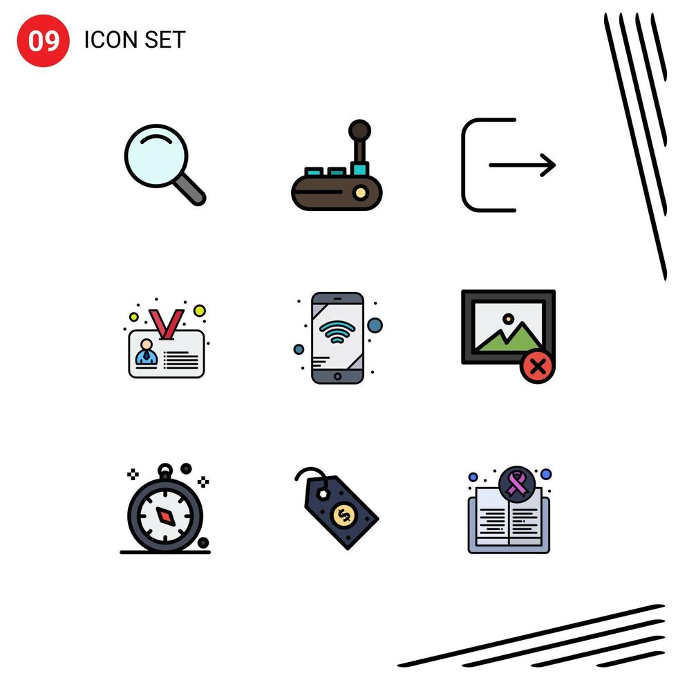 Stock Vector Icon Pack of 9 Line Signs and Symbols for delete network multimedia mobile identity Editable Vector Design Elements