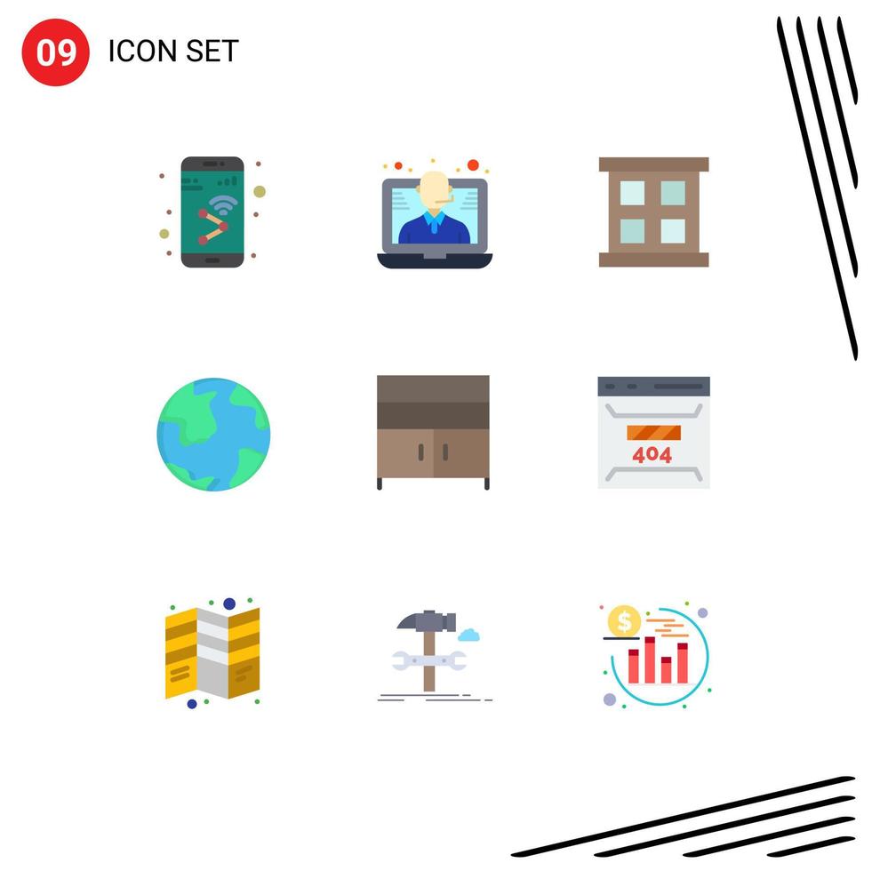 Flat Color Pack of 9 Universal Symbols of cabinet geography call world earth Editable Vector Design Elements