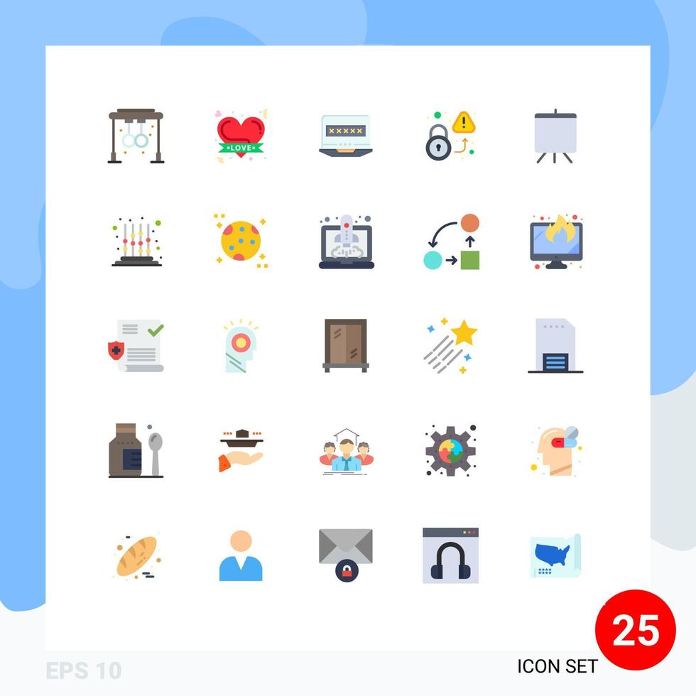 conjunto de 25 iconos modernos de la interfaz de usuario signos de símbolos para la computadora portátil de advertencia de tablero desbloquear elementos de diseño vectorial editables vector