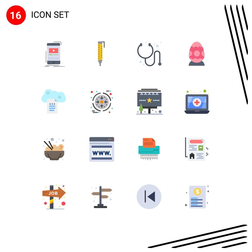 Modern Set of 16 Flat Colors and symbols such as file storage cloud reporting cure egg easter Editable Pack of Creative Vector Design Elements