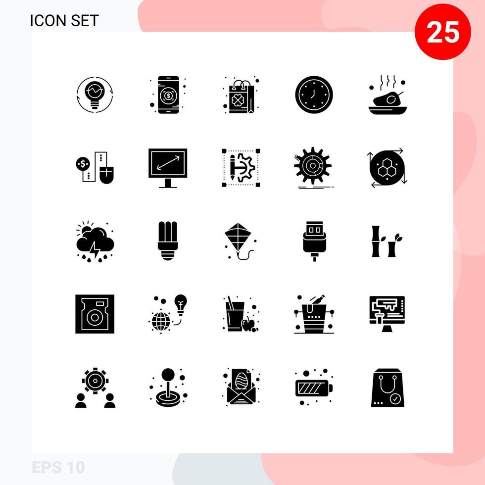 Group of 25 Solid Glyphs Signs and Symbols for clock alarm investment shopping saint Editable Vector Design Elements