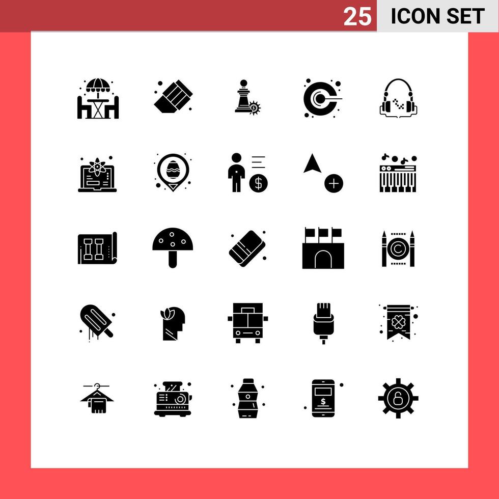 25 Universal Solid Glyph Signs Symbols of audio headphone business promotion marketing Editable Vector Design Elements
