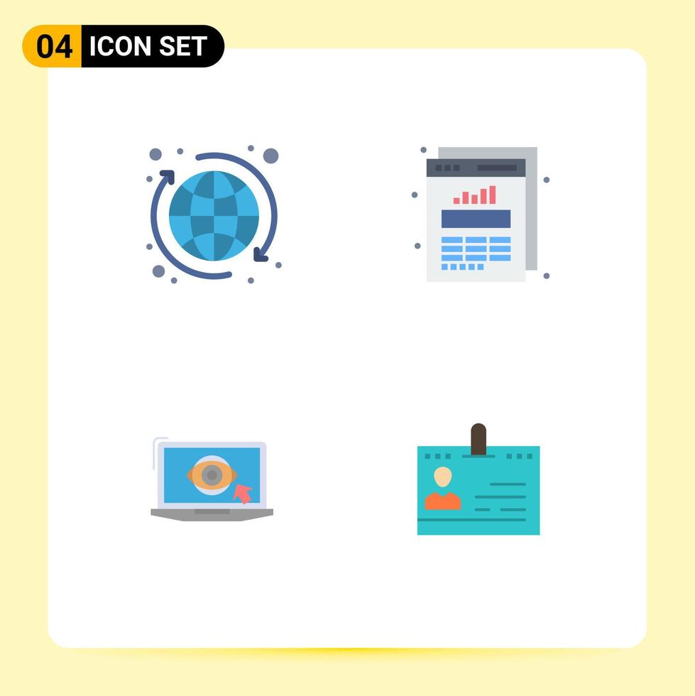 Set of 4 Modern UI Icons Symbols Signs for global monitor world graph presentation Editable Vector Design Elements