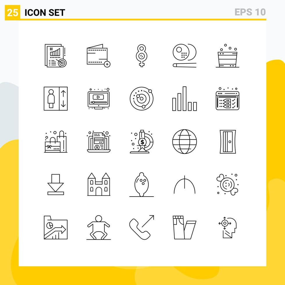 Editable Vector Line Pack of 25 Simple Lines of sauna bucket eight sports pool Editable Vector Design Elements