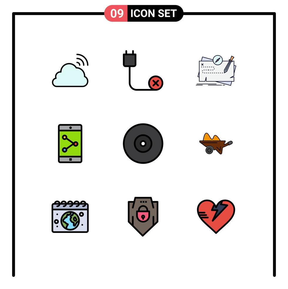 Pictogram Set of 9 Simple Filledline Flat Colors of mobile application app share disconnected role mission Editable Vector Design Elements