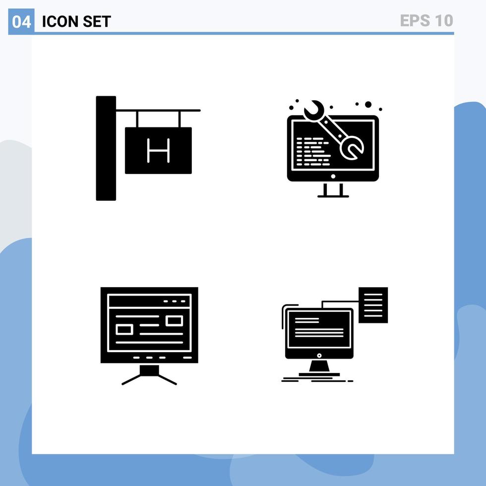 4 conjunto de glifos sólidos universales para aplicaciones web y móviles estudio de señalización de hotel codificación desarrollo web currículum elementos de diseño vectorial editables vector