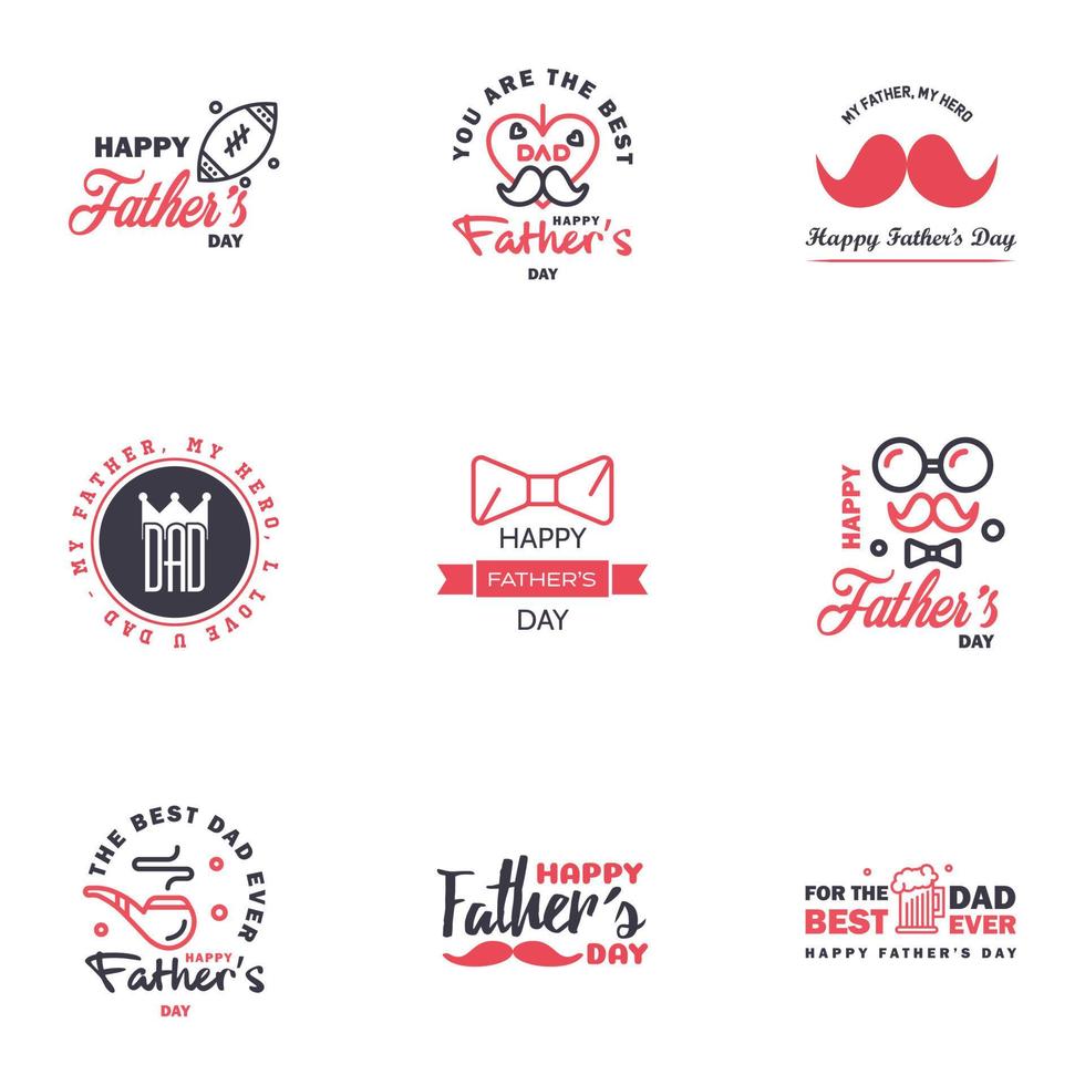 9 Black and Pink Happy Fathers Day Design Collection A set of twelve brown colored vintage style Fathers Day Designs on light background Editable Vector Design Elements