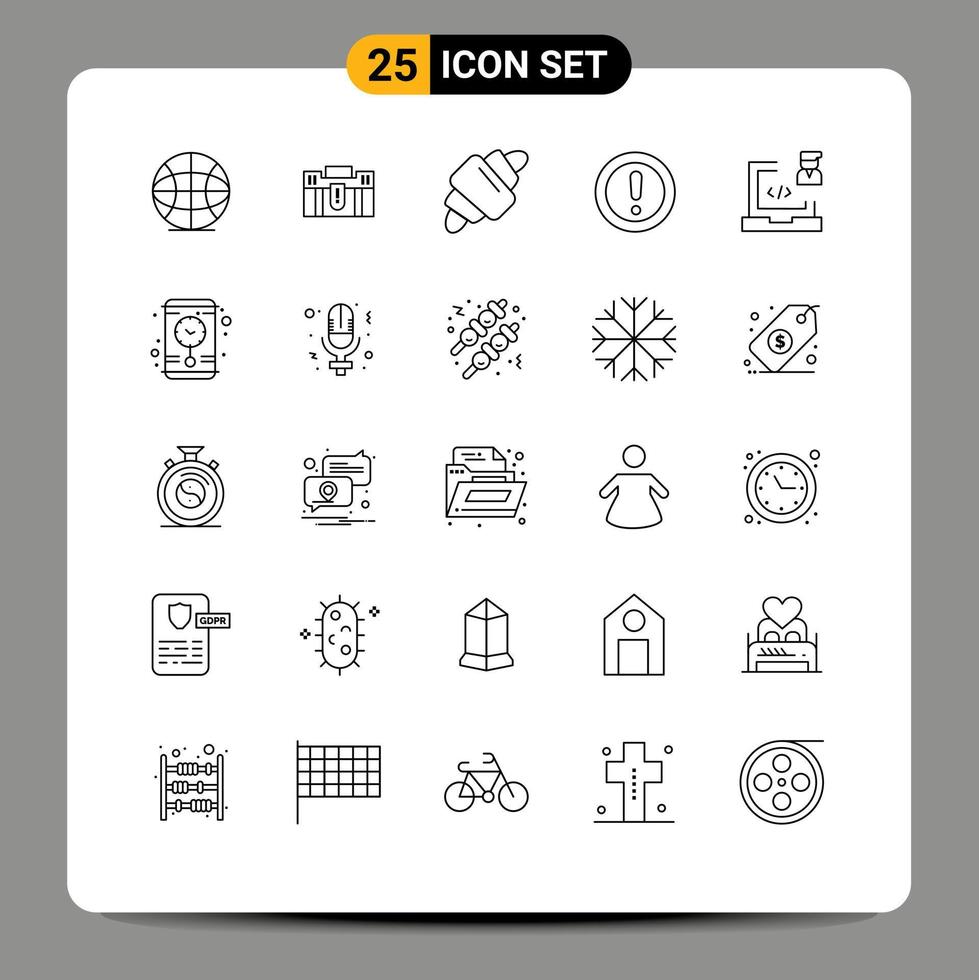 Set of 25 Commercial Lines pack for question info suitcase about food Editable Vector Design Elements