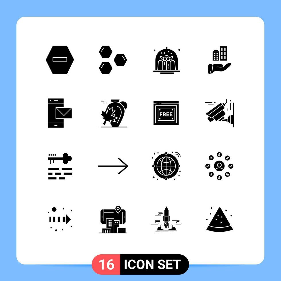 16 User Interface Solid Glyph Pack of modern Signs and Symbols of contact modern brownie business food Editable Vector Design Elements