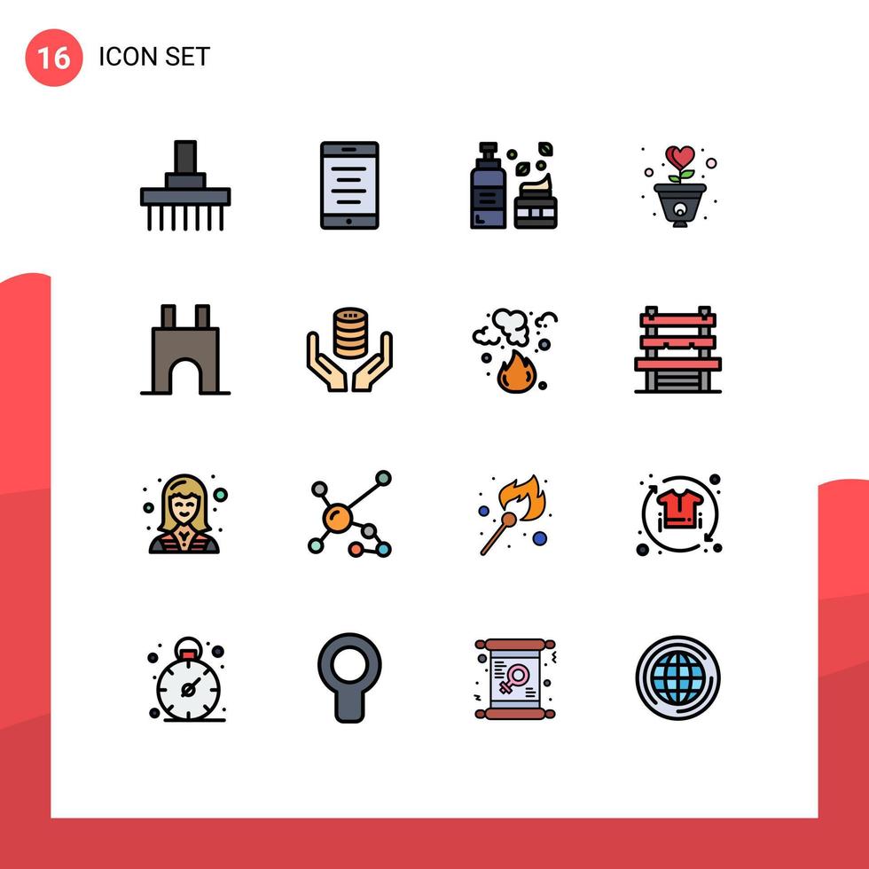 paquete de iconos de vectores de stock de 16 signos y símbolos de línea para el crecimiento de los cosméticos del corazón del castillo gratitud elementos de diseño de vectores creativos editables