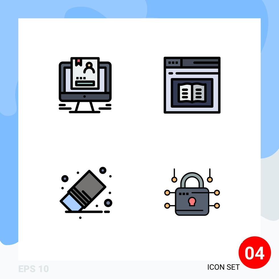 Universal Icon Symbols Group of 4 Modern Filledline Flat Colors of resume education computer diploma delete Editable Vector Design Elements