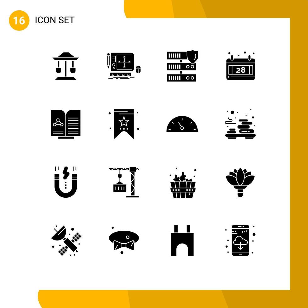 Modern Set of 16 Solid Glyphs Pictograph of test thanks day web designing date security Editable Vector Design Elements