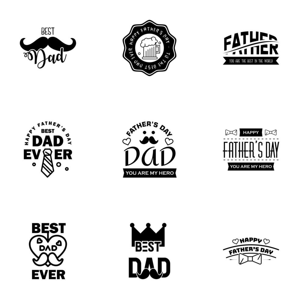 Happy Fathers Day greeting Card 9 Black Calligraphy Vector illustration Editable Vector Design Elements