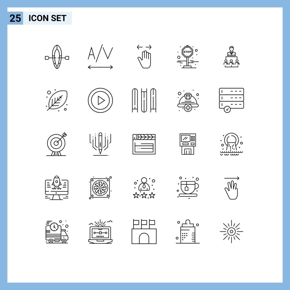 Pack of 25 Modern Lines Signs and Symbols for Web Print Media such as management human right business stop Editable Vector Design Elements