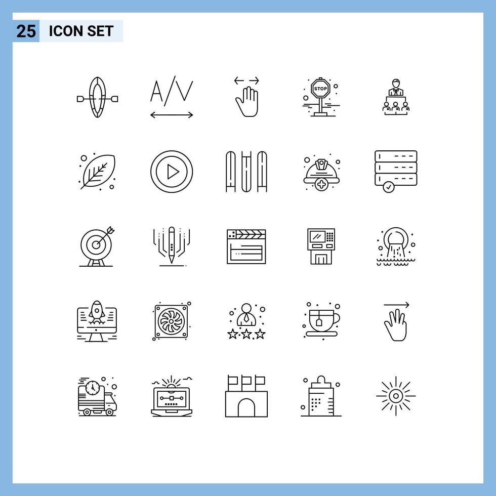 paquete de 25 líneas modernas, signos y símbolos para medios impresos en la web, como la gestión de los derechos humanos, detener los elementos de diseño de vectores editables