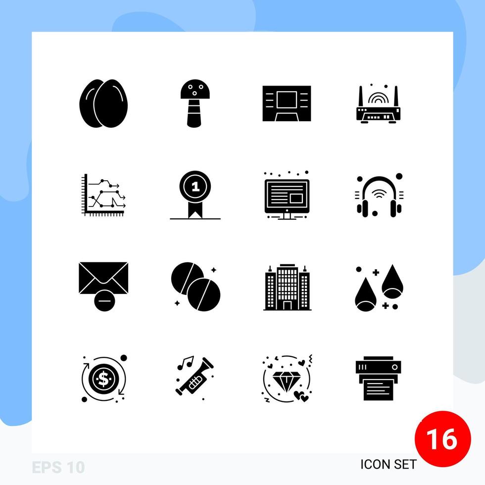 Set of 16 Modern UI Icons Symbols Signs for trends diagram device chart analytics Editable Vector Design Elements