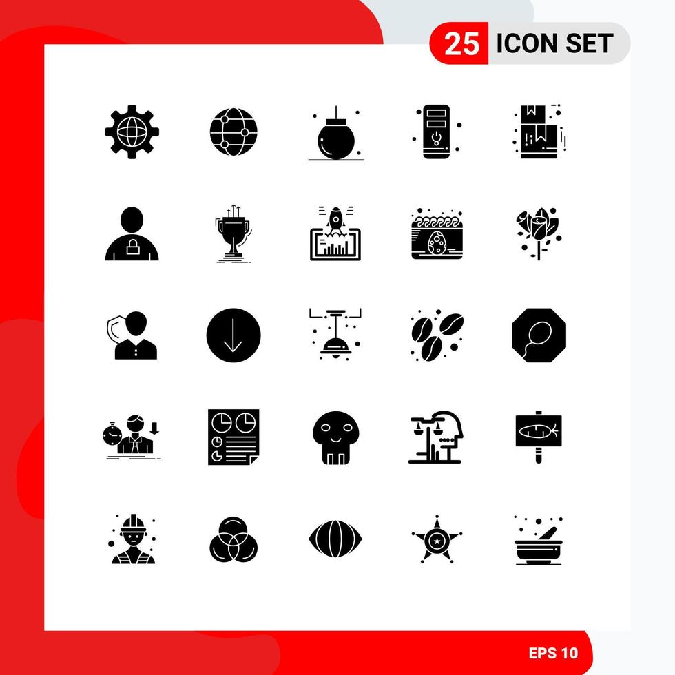 Pictogram Set of 25 Simple Solid Glyphs of avatar ecommerce christmas box cpu Editable Vector Design Elements