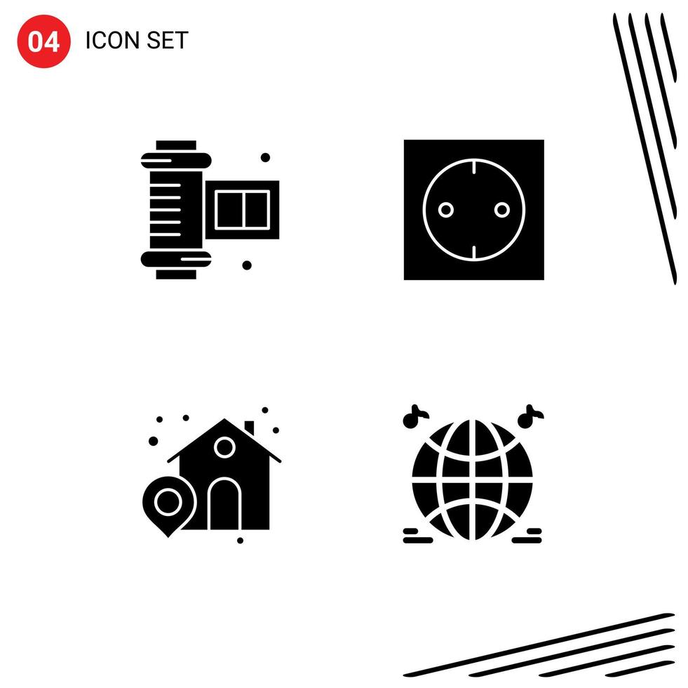 Pictogram Set of 4 Simple Solid Glyphs of ancient camera roll location appliances technology music Editable Vector Design Elements