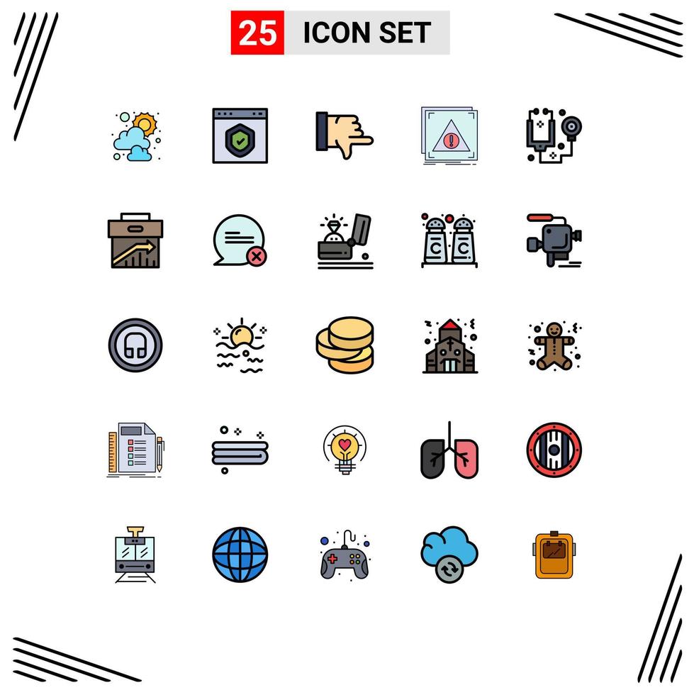 User Interface Pack of 25 Basic Filled line Flat Colors of healthcare alert dislike server application Editable Vector Design Elements