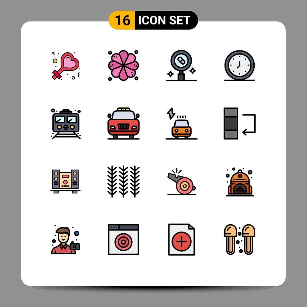 16 Flat Color Filled Line concept for Websites Mobile and Apps public timer medical time alert Editable Creative Vector Design Elements