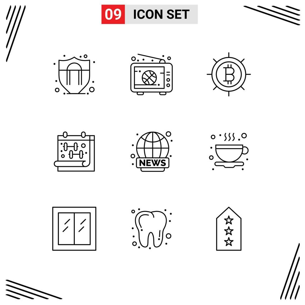9 iconos creativos signos y símbolos modernos de transmisión de noticias elementos de diseño vectorial editables de gimnasio en todo el mundo de bitcoin vector